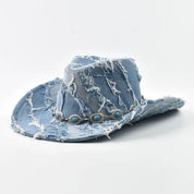 Western Style Cowboy Hat Fashion Washed Denim Cowgirl Jazz Hat Suitable for Daily Casual Wear, Western Cowboy Party, Bar Cowboy