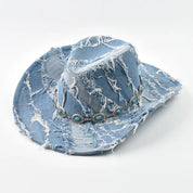 Western Style Cowboy Hat Fashion Washed Denim Cowgirl Jazz Hat Suitable for Daily Casual Wear, Western Cowboy Party, Bar Cowboy