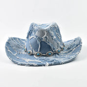 Western Style Cowboy Hat Fashion Washed Denim Cowgirl Jazz Hat Suitable for Daily Casual Wear, Western Cowboy Party, Bar Cowboy