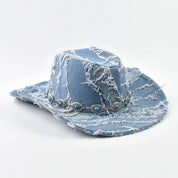 Western Style Cowboy Hat Fashion Washed Denim Cowgirl Jazz Hat Suitable for Daily Casual Wear, Western Cowboy Party, Bar Cowboy